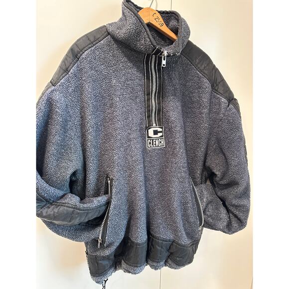 90s Streetwear Fleece Bomber Jacket by Clench Size XL Blue/Black - Picture 7 of 7